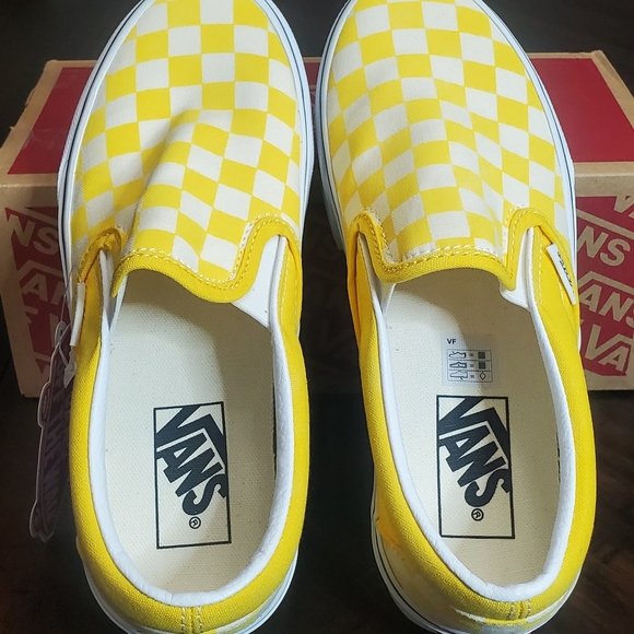 Vans Classic Slip On Checkerboard Cyber Yellow 💛 Women Size 6, Men Size 4.5 - Picture 4 of 9